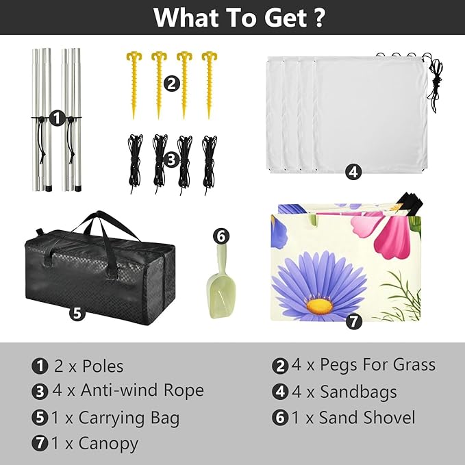 Beach Canopy with Windproof Ropes &amp Sandbags Beach Tent Sun Shade Sun Shelter for Camping Trips Fishing Backyard Fun or Picnics Flowers