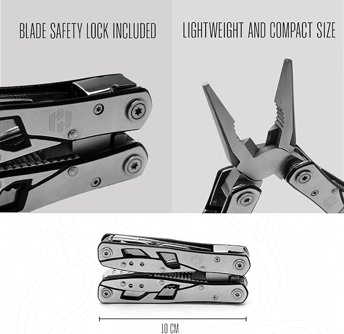 Multitool Plier - 12 In 1 Stainless Steel Pocket Multi Tool With Durable Sheath For Camping Survival Gear - Safety Locking Camping Accessories With Cutter Bottle Opener Screwdriver by Hayvenhurst