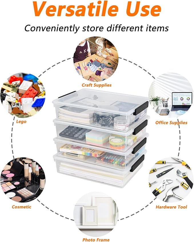 Morcte 6 Qt Clear Plastic Storage Bins with Lids Plastic Stackable Storage Container with Latch Lids Arts or Crafts Supplies Storage Containers for Home Office 4 Pack