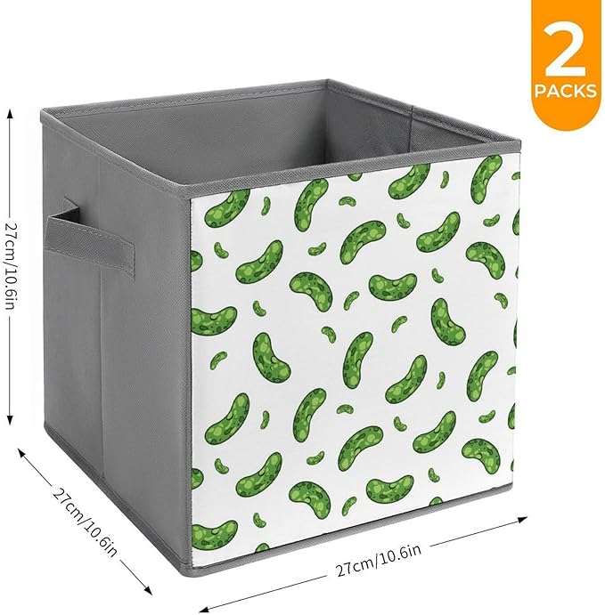 Foldable Cube Storage Organizer with Handles Pickle Cucumbers Durable Collapsible Fabric Bin for Travel &amp Camping Portable Organizer for Gear &amp Supplies