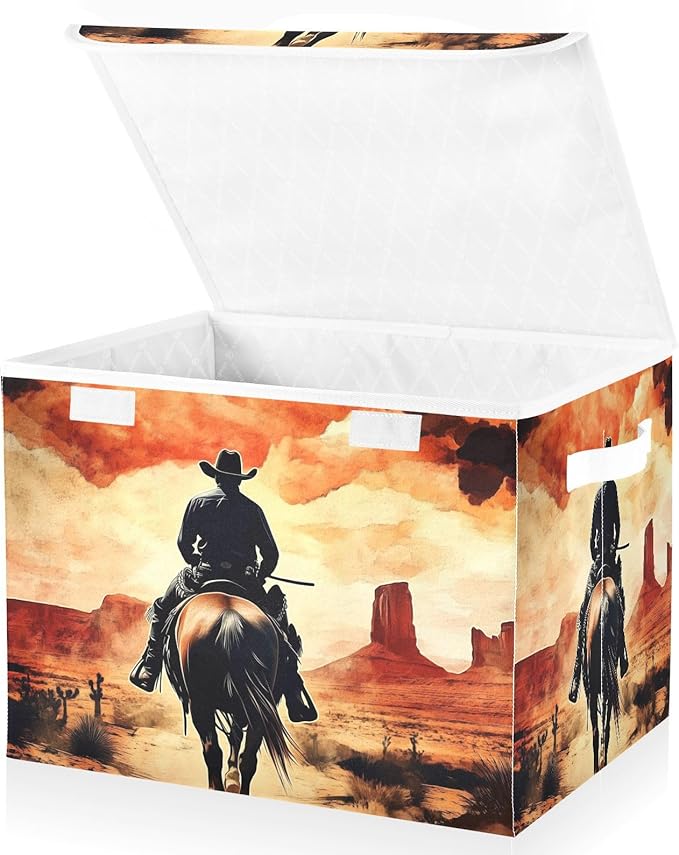 Desert Cowboy Horse Storage Bins with Lids Foldable Storage Boxes Cube Closet Storage Baskets Container Organizers for Home Bedroom Office