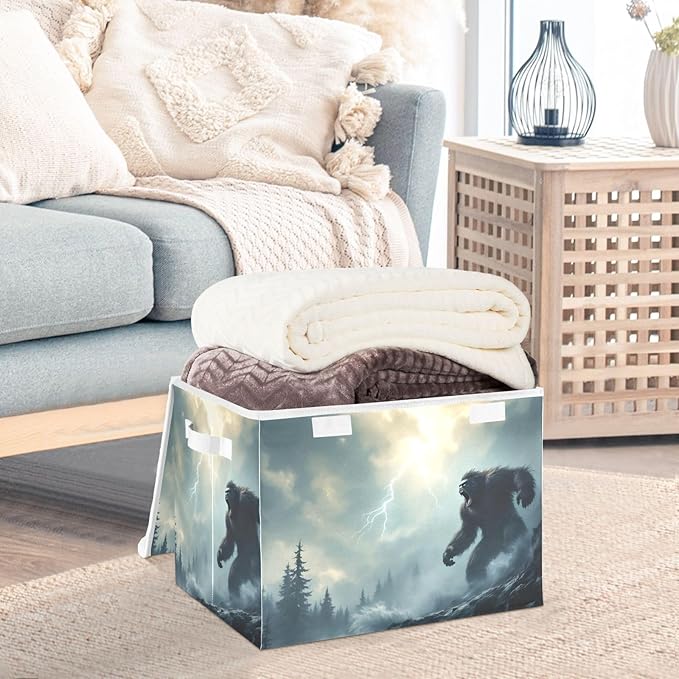 Storage Cube with Lid Forest Sasquatch Print 16.5×12.6×11.8 IN Collapsible Large Capacity Foldable Storage Basket Bin Organizer