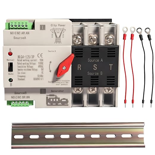 Mini ATS Automatic Transfer Switch Dual Power Changeover Switch 100A 110V Generator Electrical Selector Switches DIN Rail Mount 2P/3P