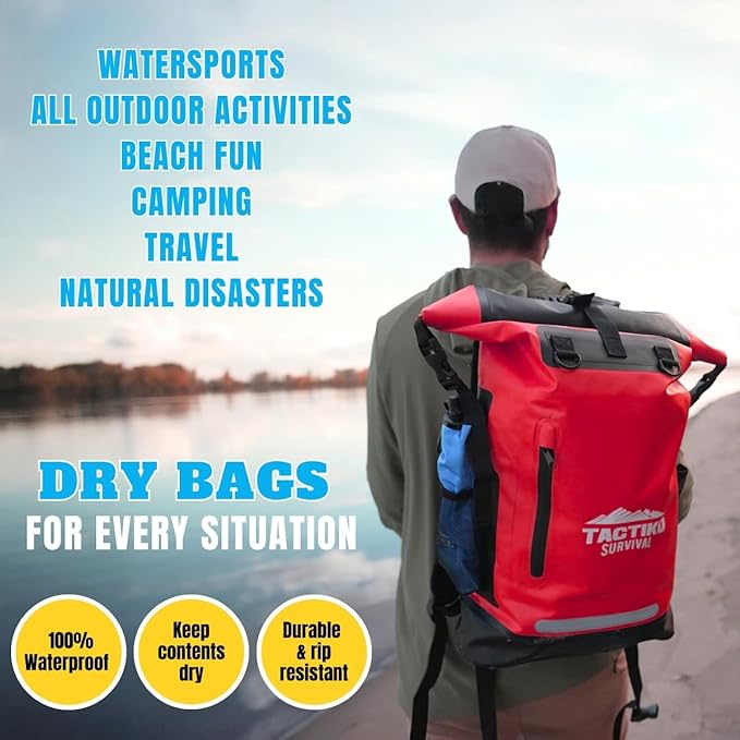 TACTIKO 30L Heavy-Duty 100% Waterproof Backpack Roll Top Dry Bags for Kayaking Hiking Camping Survival
