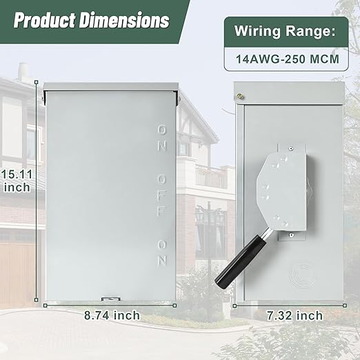 200 Amp Manual Transfer Switch 2/3 Pole 120/240V Transfer Switch for Home Generator 48000W General-Duty Double-Throw Safety Switches NEMA 3R Standards for Outdoor and Indoor