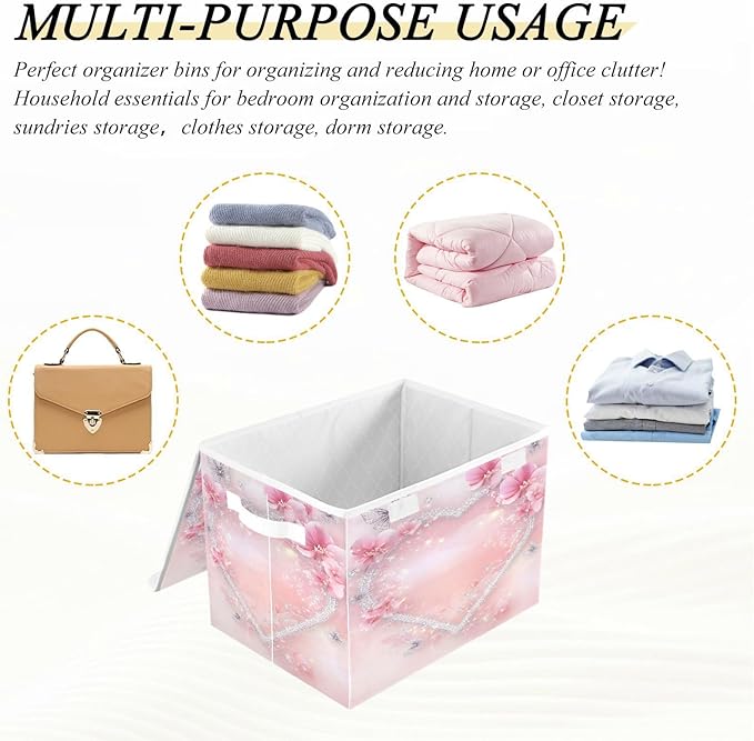 senya Valentines Baskets Collapsible Storage Bins with Lids Love Butterfly Storage Boxes Clothes Baskets for Organizing