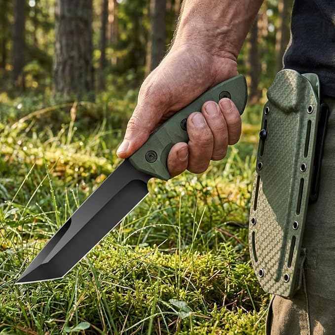 10 Fixed Blade Survival Knife with ABS Sheath - High Hardness Stainless Steel Tanto Blade Outdoor Utility Tool for Camping Hiking &amp Bushcraft - Ergonomic Lightweight Gear Black/Green (green)