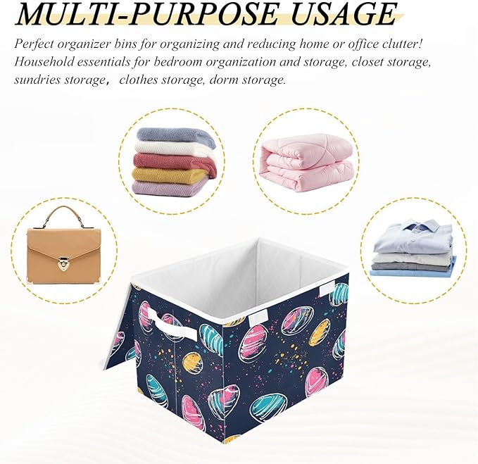 Christmas Storage Baskets with Lids Easter Egg Colorful Collapsible Bins Stackable Fabric Linen Baskets Closet Organizer Container 16.5x12.6x11.8