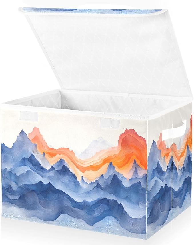 AIXIWAWA Lidded Storage Cube (Watercolor Mountain) Fabric Foldable Closet Bins with Flip Lid and Handles Organizer Basket Container 16.5 x 12.6 x 11.8 IN