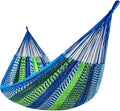 Lazy Daze Hammocks Handwoven Mayan Hammock 10.5 FT Soft Rope Double Hammocks Portable Outdoor Hammock with Carry Bag 2 Straps &amp Carabiners for Patio Outside 550 lbs Weight Capacity Blue/Green