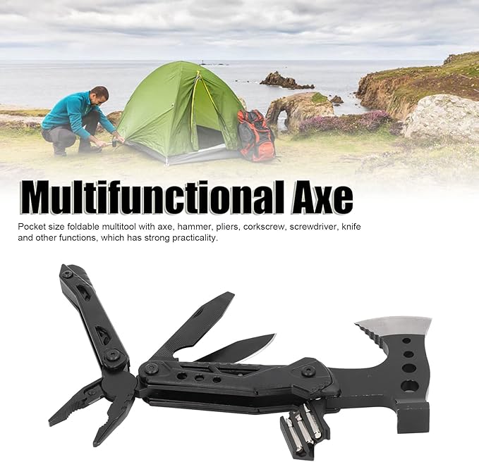 Stainless Steel Multifunctional Foldable Axe Hammer Pliers Camping Tool for Outdoor Enthusiasts Survivalists Hikers Campers