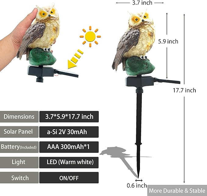 SmilingTown 2 Packs Owl Solar Garden Lights Outdoor Decorative Stake Light Waterproof Owl Decory to Scare Birds Away Yard Patio Lawn Ornaments Halloween Decorations