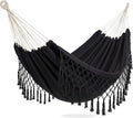 PNAEUT Double Hammocks for Outside Replacement 2 Person Outdoor Tree Hammock for Indoor Patio Porch Garden (Tassel Black Medium)