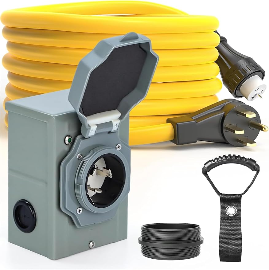 E-SDS 50 Amp Generator Cord 25FT and Pre-Drilled Power Inlet Box Waterproof Combo KitNEMA 14-50P to SS2-50R Generator Extension Cord with SS2-50P Generator Outlet ETL Listed125/250 Volt 12500W