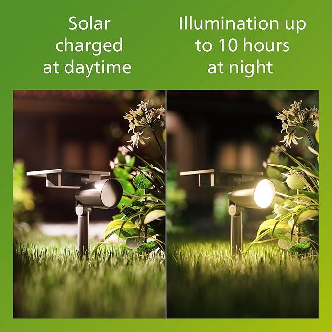 Philips LED Ashlyn Solar Spotlight 1-Pack Long-Lasting Landscape Path Light Bright White Light 3000K High Lumen 100 Lumens Wall or Ground Spot IP44