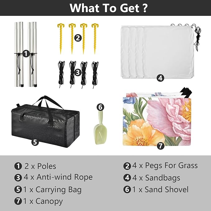 Summer Flowers Butterflies Beach Canopy UPF50 Lightweight Sun Shelter with Sandbags and Shovel for Camping Picnics Backyard &amp Fishing