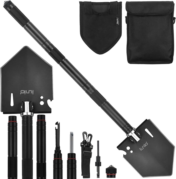 iunio Camping ShovelShovel Folding Portable Multitool Foldable Entrenching Tool Collapsible Spade for Backpacking Trenching Hiking Survival Car Emergency