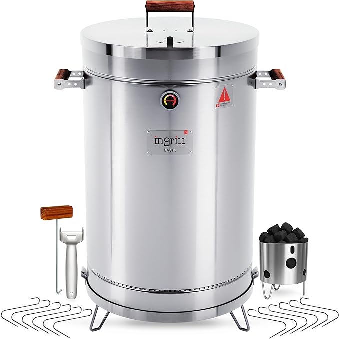 3-in-1 Stainless Steel Smoker Barrel Grill – Portable Charcoal BBQ with Thermometer 40 lbs Outdoor Cooking Smoker for Camping Backyard &amp Home BBQ INGRILL