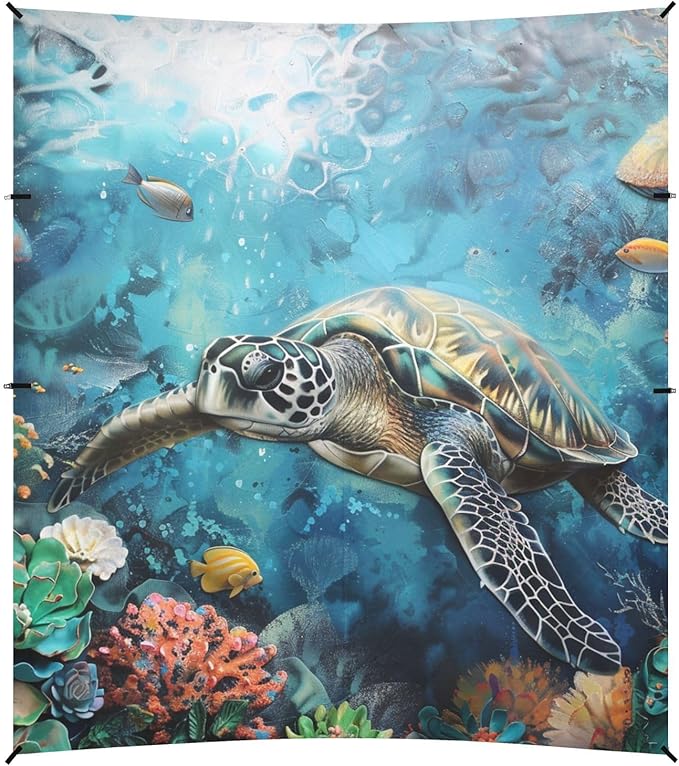 ALAZA Ocean Sea Turtle Fish Beach Tent Sun Shelter Portable Canopy Sunshade for Outdoor Camping Picnics Backyard Fun 10x9 ft