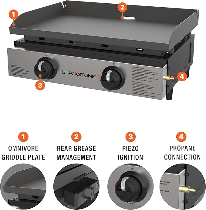 Blackstone 1666 22” Tabletop Griddle with Stainless Steel Faceplate Powder Coated Steel Black