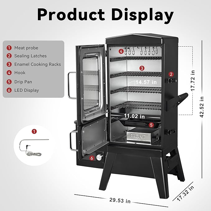 Vertical Electric Pellet Smoker with Cover &amp Meat Probe 4-Rack Digital BBQ Electric Smokers 616 Sq.in LED Temperature Control Ribs Brisket Chicken