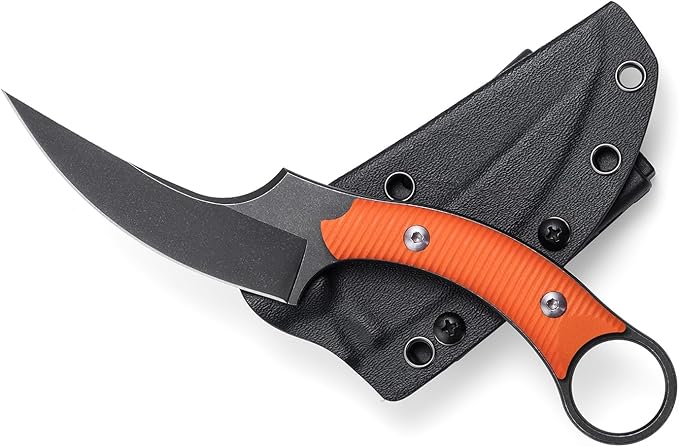 Fixed Blade Knife D2 Steel Blade and G10 Handle Utility Claw EDC Knife for Outdoor Survival Hiking Camping with Kydex Sheath OK1220 (Orange)