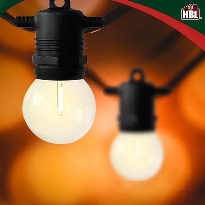 Holiday Bright Lights Belle Luci G40 String Lights 15-Bulb Set 15FT Bistro LED Bulbs Warm White with 12-Inch Spacing for Outdoor Patio