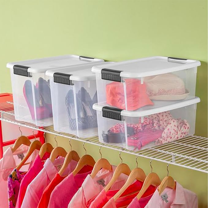 Sterilite 30 Quart (6 Pack) &amp 18 Quart (6 Pack) Clear Plastic Stackable Storage Container Bin Box Tote with White Latching Lid Organizing Solution