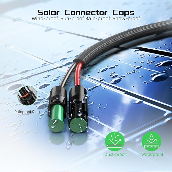 Bateria Power Solar to XT60 Charge Extension Cable with Solar Connectors CapsSolar Connector to XT60 Adapter Cable for Solar Panel to Battery RV Power Station Solar Generator(12AWG 10Ft)