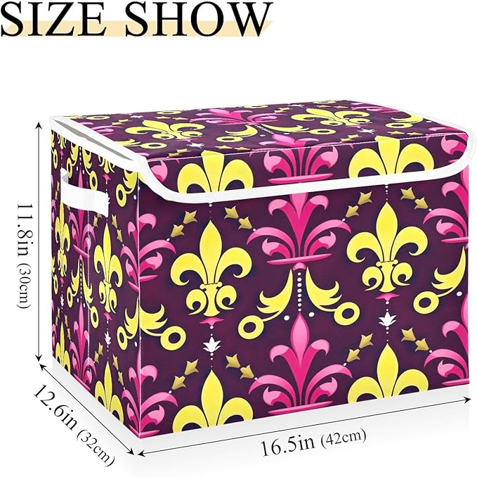 Christmas Storage Baskets with Lids Mardi Gras Lily Collapsible Bins Stackable Fabric Linen Baskets Closet Organizer Container 16.5x12.6x11.8