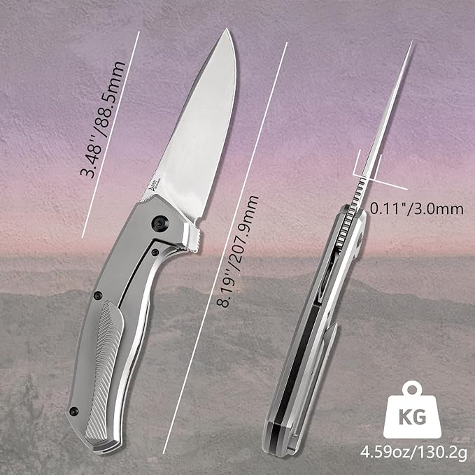 KANSEPT HAVØRN Pocket Folding Knives Camping Hiking Folding Knife 3.48'' Stonewashed CPM S35VN Blade Pocke Knife with Titanium Rose Pattern Carbon Fiber Handle Everyday Carry K1069A2