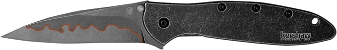 Kershaw Leek BlackWash Pocket Knife (1660BLKW) 3 Sandvik 14C28N Steel Blade 410 Stainless Steel Handle BlackWash Finish SpeedSafe Assisted Open Frame and Tip Locks Reversible Pocketclip 3 OZ