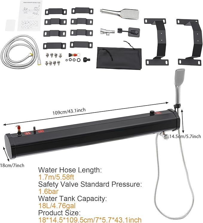 4.76 Gallon Upgraded Pressurized Water Tank for Camping Shower Off Road Shower for Overlanding Portable Water Storage Mount on BumperRoof Rack Mount for VehiclesTrucksSUV