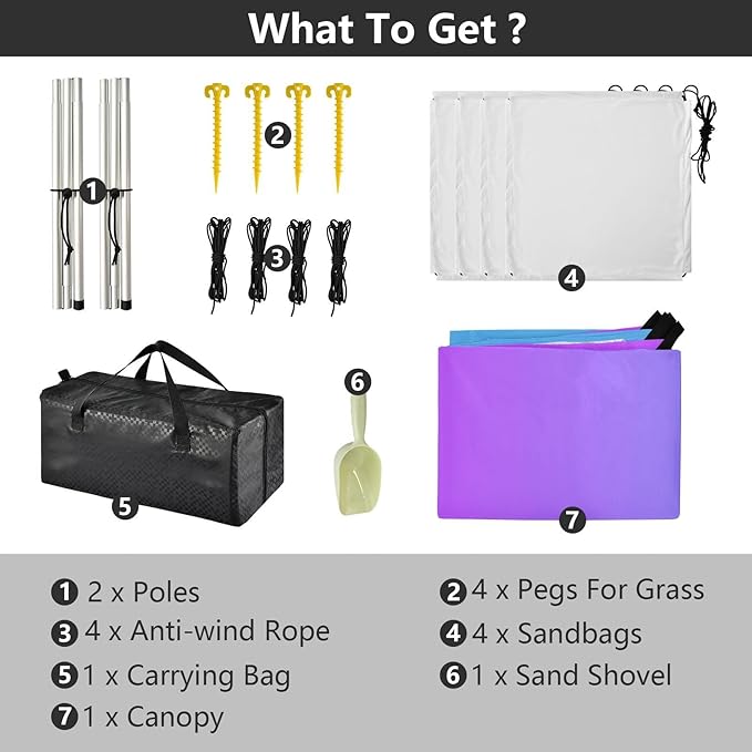 Blue Purple Gradient Beach Tent &amp Canopy UPF50+ Protection Waterproof Large Portable Sun Shelter with Sandbags and Shovel for Camping Picnics Backyard &amp Fishing