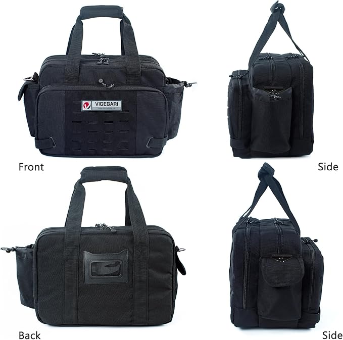 Tactical Pistol Range Bag for 3 Handguns Gun Range Bag with 6 Magazine Slots Lockable Zippers Ammo Storage MOLLE Handgun Case for Shooting Range Accessories