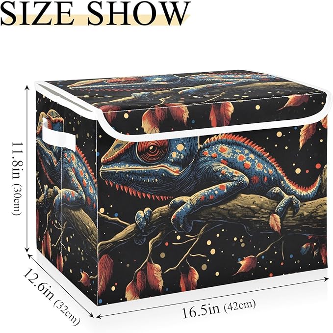 AIXIWAWA Lidded Storage Cube (Chameleon) Fabric Foldable Closet Bins with Flip Lid and Handles Organizer Basket Container 16.5 x 12.6 x 11.8 IN