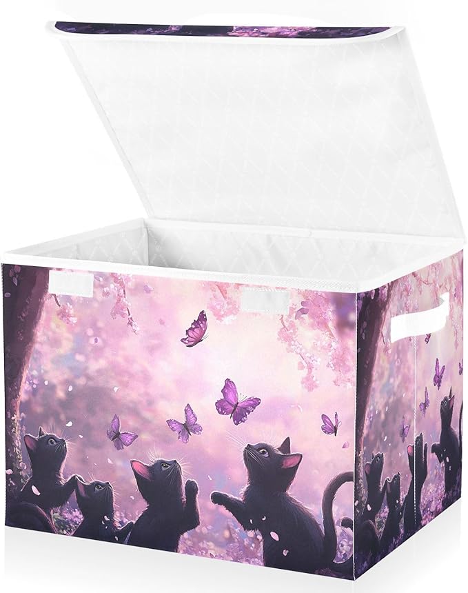 Collapsible Storage Bins with Lids Decorative Fabric Storage Cubes Closet Organizer and Storage Basket Boxes Containers for Clothes Box Chest Nursery Folding Rectangle Cat1