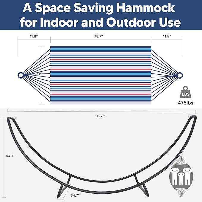 SUNCREAT 2 Person Hammock with Stand Space Saving Free Standing Hammock with Stand Included Patent Pending Blue Red