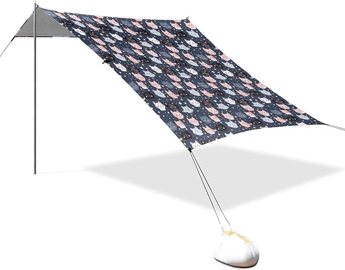 ALAZA Cat Cute Kitten Cartoon Beach Tent Sun Shelter UPF50+ Protection Beach Shade Canopy w/ 4 Sandbags for Outdoor Camping Fishing Backyard Fun Picnic 10x9 ft