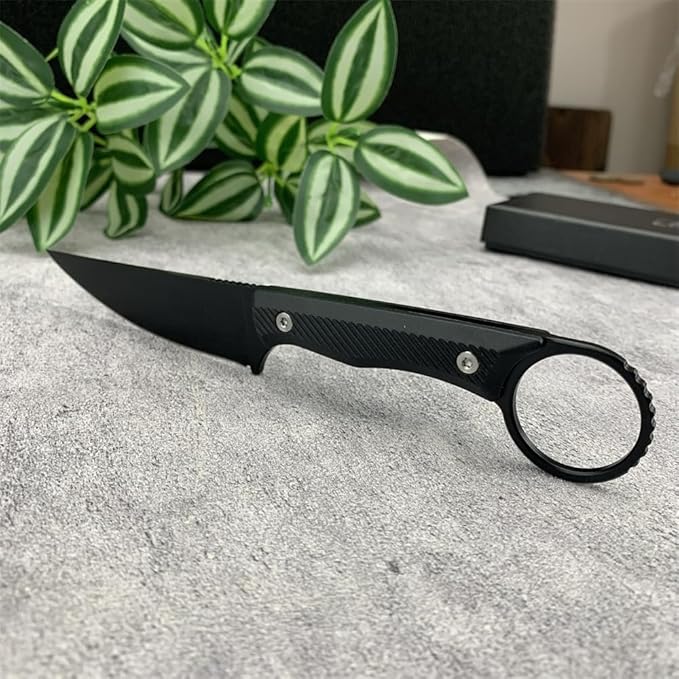 7.8 Outdoor Fixed Blade Knife Full Tang 8Cr13Mov Blade Non-Slip Handle with Grip Ring Kydex Sheath and Clip Compact EDC Camping Cutting Tools Men's Gift