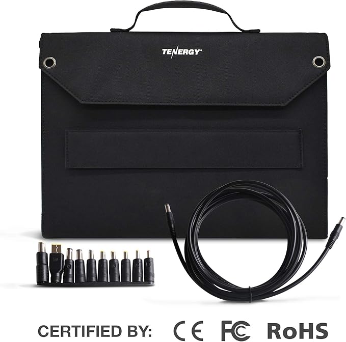 Tenergy Foldable 60W Solar Panel Charger for Camping Power Supply Portable Power Chargers and Power Packs Outputs Includes DC USB-C and 2X USB-A Ports