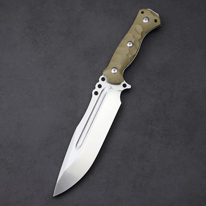 LENGREN【Chief 12.6 Inches THK Full Tang Drop Tactical Fixed Blade Knife Sleipner Steel G10 Handle Kydex Sheath for CampingHikingHuntingFishing (White)