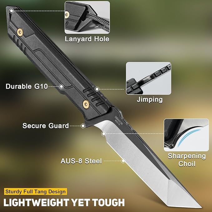 NedFoss EDC Fixed Blade Knife with Sheath 3.7 AUS-8 Steel Tanto Blade Tactical Knife with G10 Handle Camping Fixed Blade Small EDC Knives for Hunting Survival