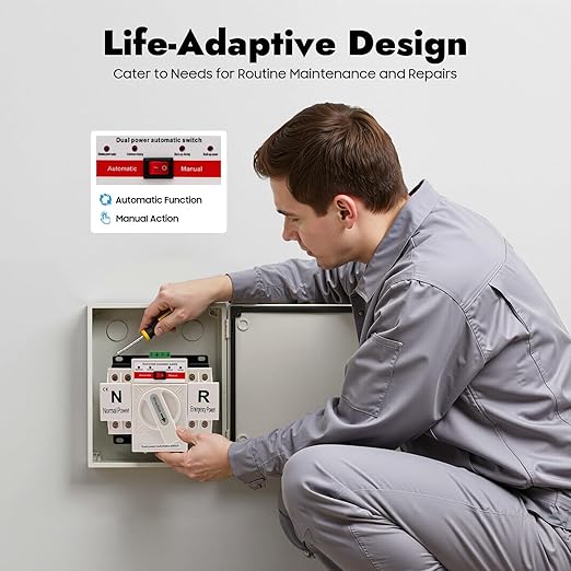 63A 110V Dual Power Automatic Transfer Switch Manual Transfer Switch 50/60Hz Din Rail Mounted Mini ATS 2/3/4P 63/32A for Hone Generator and Backup Power RV (2P 63A White)