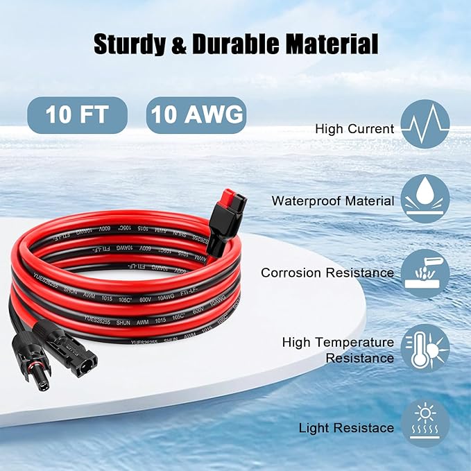 MOOKEERF 10AWG Solar Panel Cable to Anderson Connector - 10FT Solar Extension Cable with Anderson -Style Connector for Portable Power Station Solar Panel Solar Generator