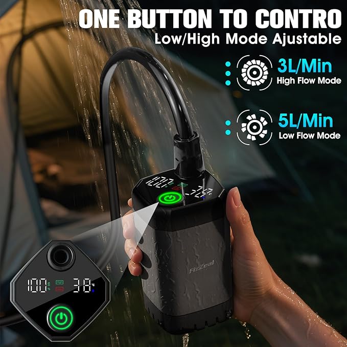 Portable Shower With HeaterPortable Shower For Camping With 2000W Auto-Off Heater4 Spray ModesLasting 140 minsLED DisplayPortable Shower PumpOutdoor Shower For CampingHikingTravelCarPet
