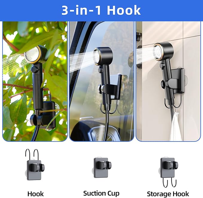 SRNPMIU Portable Camping Shower 8000mAh Rechargeable Outdoor Electric Shower Pump Shower Head with LED Display 3 Spray Mode IPX7 Waterproof Shower Kit for Camp Hiking Car WashingTravel