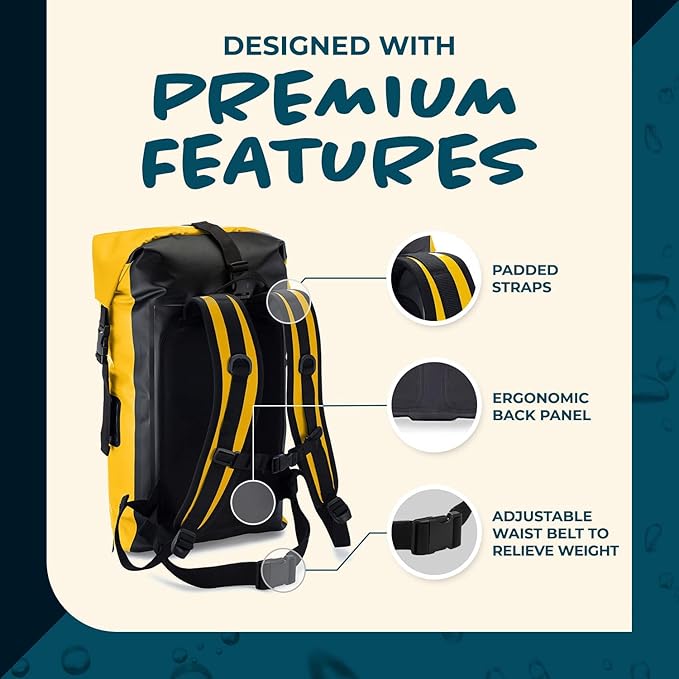 Earth Pak Waterproof Backpack - Heavy Duty Roll-Top Closure with Easy Access Front-Zippered Pocket and Cushioned Padded Back Panel for Comfort with IPX8 Waterproof Phone Case
