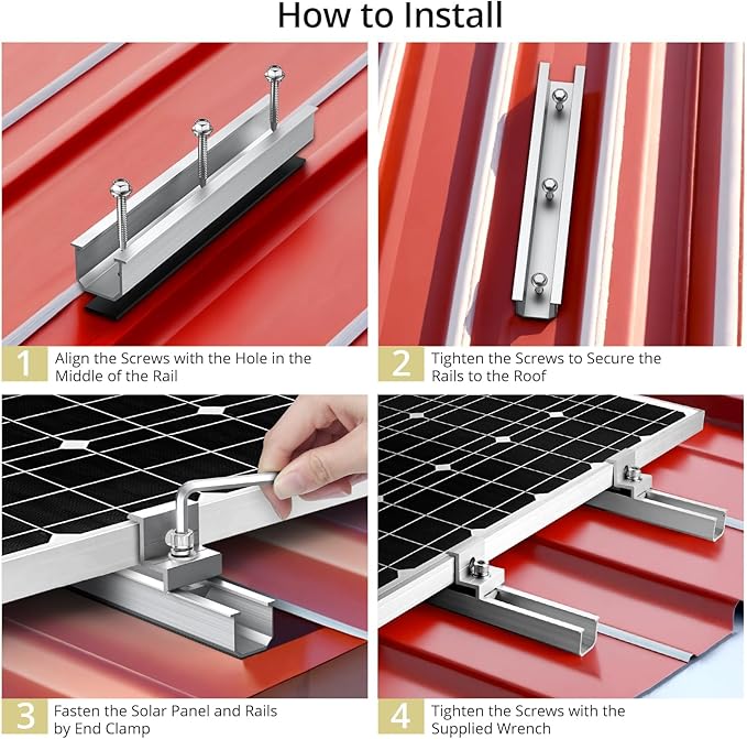 Anbte Solar Panel Bracket Kit 6 Pcs 7.87 in Aluminium Solar Panel Mounting Rail 30mm/35mm Solar Panel End Clamps Solar Panel Brackets for Metal Roof Tin Roof Flat Roof Sheet Roof RV Silver