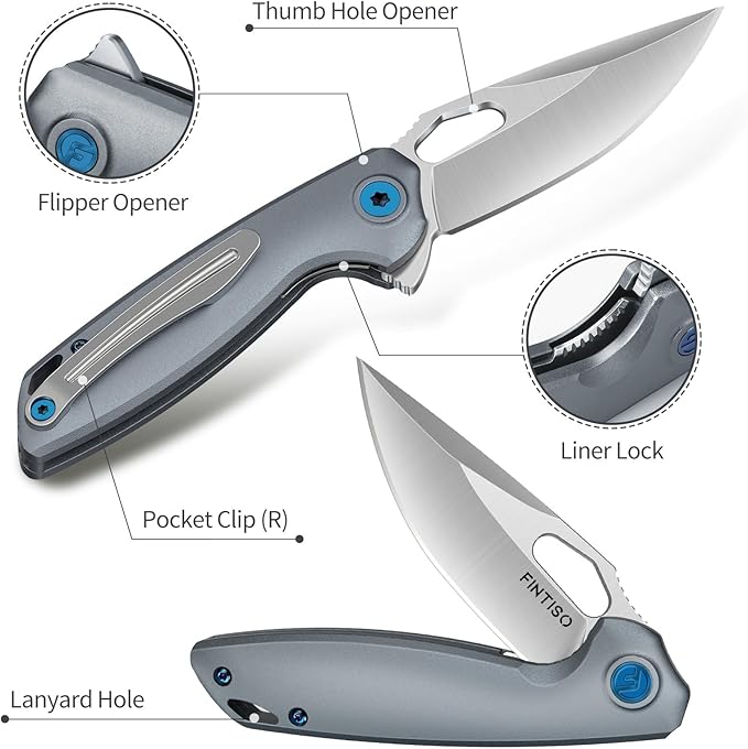 FINTISO Mini Pocket Knife 2.79 Small EDC Knife Premium Swedish 14C28N Blade Folding Knife with 6061 Aluminum Alloy Handle Camping Survival Hiking Knives Best Gift for Men Women Atlas Series